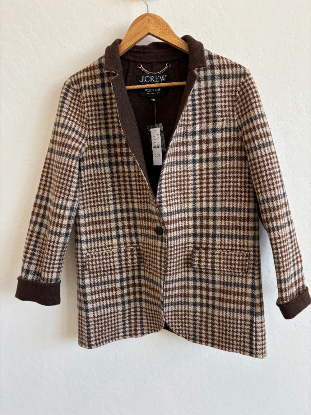 NWT J.Crew Alfie Blazer in Honey Plaid Italian Wool Nello Gori Size 2